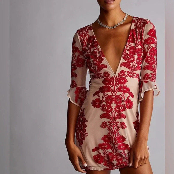 For Love & Lemons Temecula Embroidered Mesh V Neck Mini Dress $248 XS - Picture 2 of 12